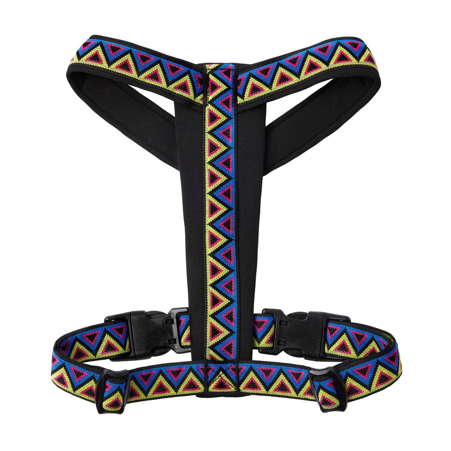 front of a perfect dog harness, with a Y shape chest plate that distributes pressure. Stylish and super durable, perfect for a hiking dog
