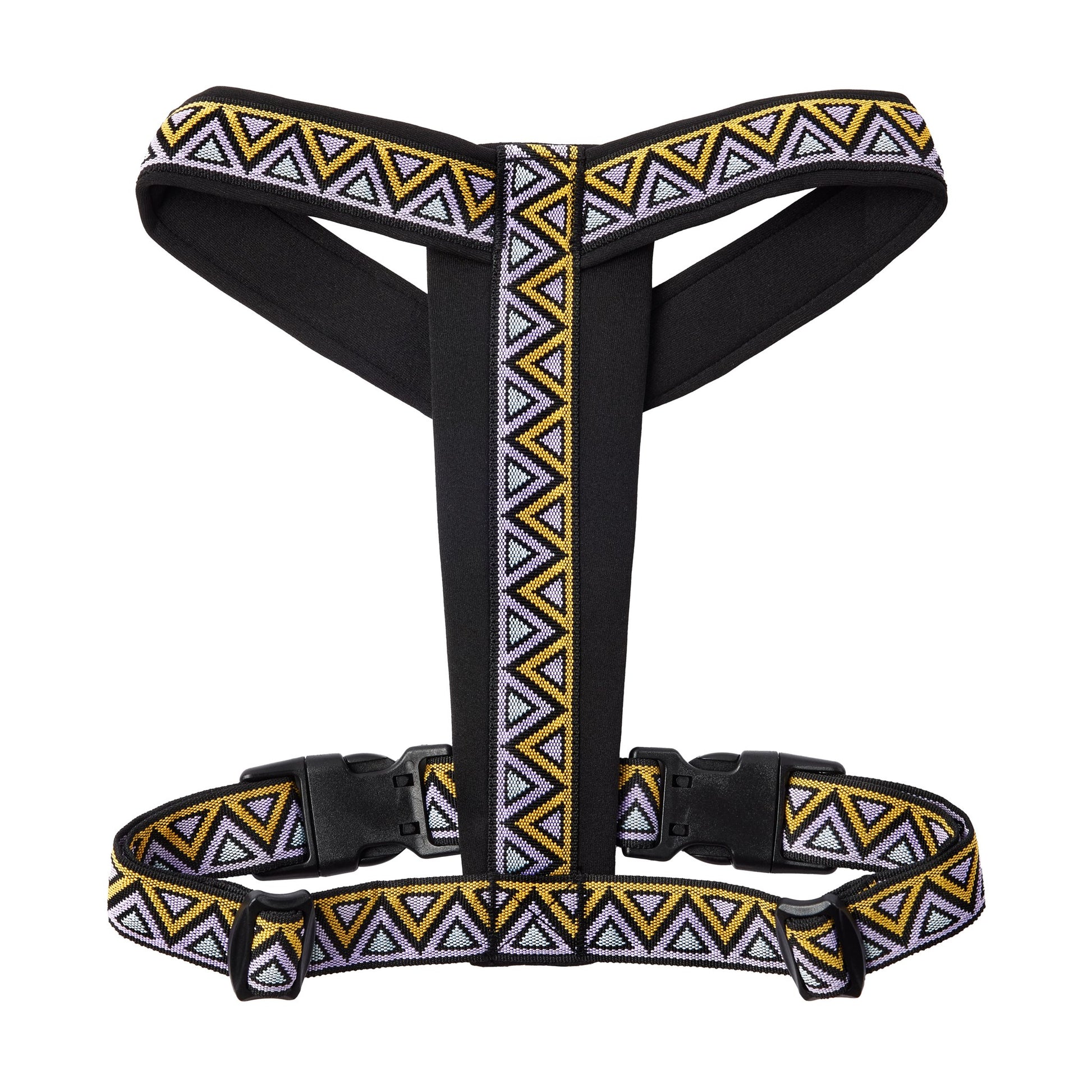 front of a perfect dog harness for hiking and adventures with your dog. stylish print with strong and long lasting materials. Made for adventurers and their dogs.