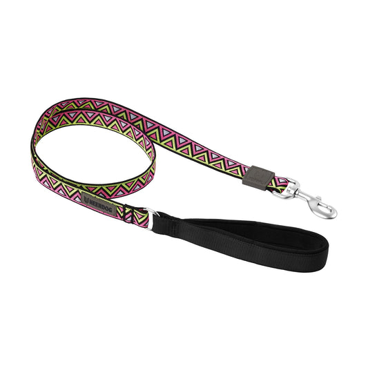 Pink yellow and black jacquard super strong dog lead. Perfect for dogs that pull, offers long lasting comfort and looks great. Very stylish and equally practical.