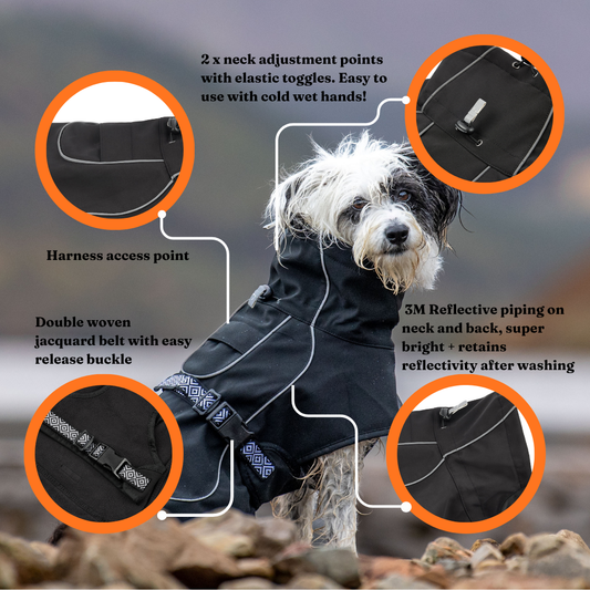 Rain Defender | Reflective Dog Coat | Black